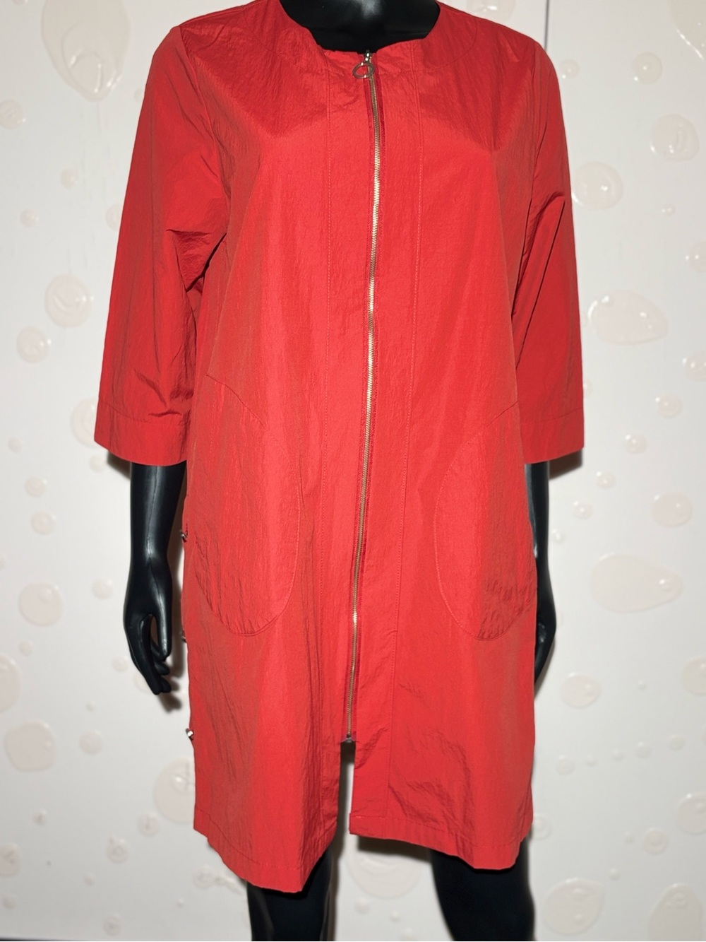 Shavon Red Zip-Up Long Duster Jacket with Gold-Tone Hardware - Size Large